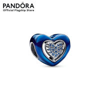 Pandora Spinning heart sterling silver charm with night blue crystal and transparent blue enamel