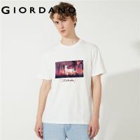 เสื้อยืด Giordano เสื้อยืดแขนสั้นผ้าฝ้ายพิมพ์คุณภาพสูง