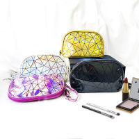 Korean-Style Portable Makeup Bag Internet Celebrity Lipstick Skin Care Products Laser Cosmetic Bag Womens Portable Diamond Plaid Pu Buggy Bag