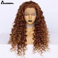 ANOGOL 13x2Inch Afro Curly 24Inch Kinky Wave Brown Pink Heat Resistant Synthetic Glueless Natural Womens Lace Front Wigs Wig  Hair Extensions Pads