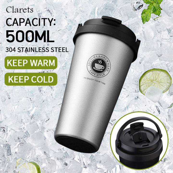 400/500ML Coffee Thermos For Women Travel Cup Vacuum Stainless Steel  Insulated Coffee Thermal Mug For Hot and Cold Water Drinks