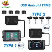 ✙ TPMS USB DVD Android Tire Alarm Auto Tire Pressure Sensors Monitoring System 4 Tire external / internal Temperature Alarm inner