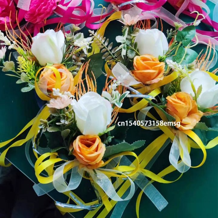 ayiq-flower-shop-ริบบิ้นติดของตกแต่งงานแต่งงานลายดอกไม้ติดประตูกระจกตกแต่งดอกไม้ประดิษฐ์กลางแจ้ง4ชิ้น