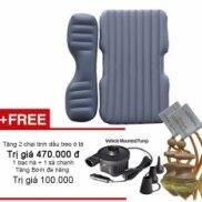 Đệm Hơi Ô tô chất liệu dù ghi + Tặng bơm đa năng và 2 chai tinh dầu bạc hà
