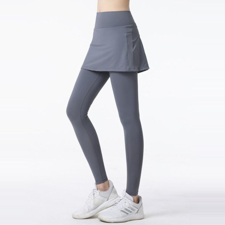 กางเกงโยคะไซส์ใหญ่พิเศษสำหรับผู้หญิง-กางเกงเอวสูงกระโปรงเลกกิ้งเล่นกีฬายิมชุดออกกำลังกายเสื้อผ้าออกกำลังกายติดโลโก้
