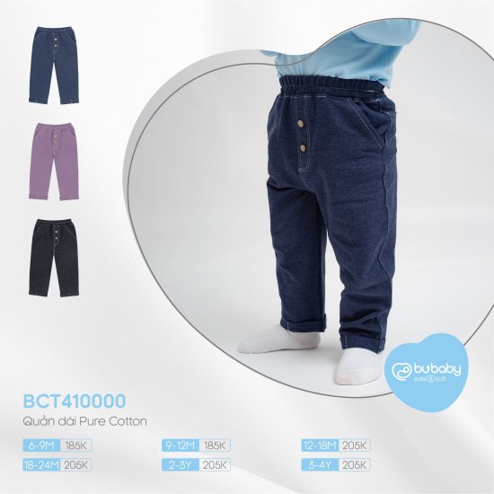 Chính hãng quần dài màu trơn trẻ em chất liệu pure cotton bct410000 bu - ảnh sản phẩm 1