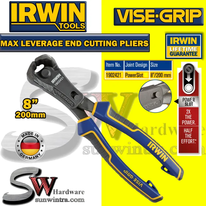 IRWIN 8" Max Leverage End Cutting Pliers with PowerSlot 1902421 Made