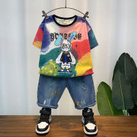 Childrens Clothing Boys Short-Sleeved Suit 2023 New Baby Summer Fashion Clothes Trendy Childrens Cool Handsome Fried Street Two-Piece Suit