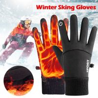 Men Winter Waterproof Cycling Gloves Outdoor Sports Ski Running Motorcycle Touch Screen Fleece Gloves Non Slip Warm Full Fingers