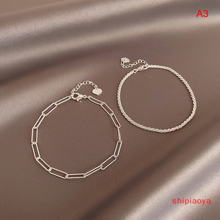 shipiaoya-1-2ชิ้นแฟชั่นใหม่กำไลข้อมือเงินกำไลแบบเป็นประกายประณีตเรียบง่ายปรับได้สำหรับผู้หญิงเครื่องประดับอัญมณีแฟชั่นที่ดี