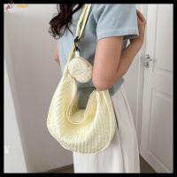 FROJTY ผ้าใบแคนวาส กระเป๋า Crossbody สีทึบทึบ กระเป๋าใส่เงิน กระเป๋าโท้ท ง่ายๆ การออกแบบ ruched ถุงเมฆ สำหรับผู้หญิง