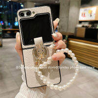 ใหม่ เคสโทรศัพท์ Phone Case Samsung Galaxy Z Flip5 Flip4 Flip3 5G เคส Ins อินเทรนด์หนังกระต่ายโดราเอม่อนเคสกันกระแทกพร้อมแหวนใส่นิ้วและสร้อยข้อมือไข่มุก2023