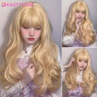 BEAUTYCODE Synthetic Blonde Wigs Long Wavy Wig for Women with Bangs Party Daily Cosplay Lolita Heat Resistant Fibre Hair Wigs Wig  Hair Extensions Pad