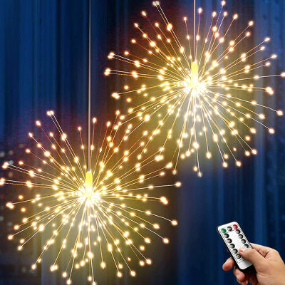 Battery Firework Lights 0 Led Copper Wire Starburst String lights 8 Modes Fairy Lights with Remote Wedding Decor