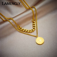 Lamengly 316L สแตนเลสรอบเหรียญภาพจี้สร้อยคอสำหรับผู้หญิงใหม่พังก์สาว2in1โซ่ฮิปฮอปเครื่องประดับของขวัญ