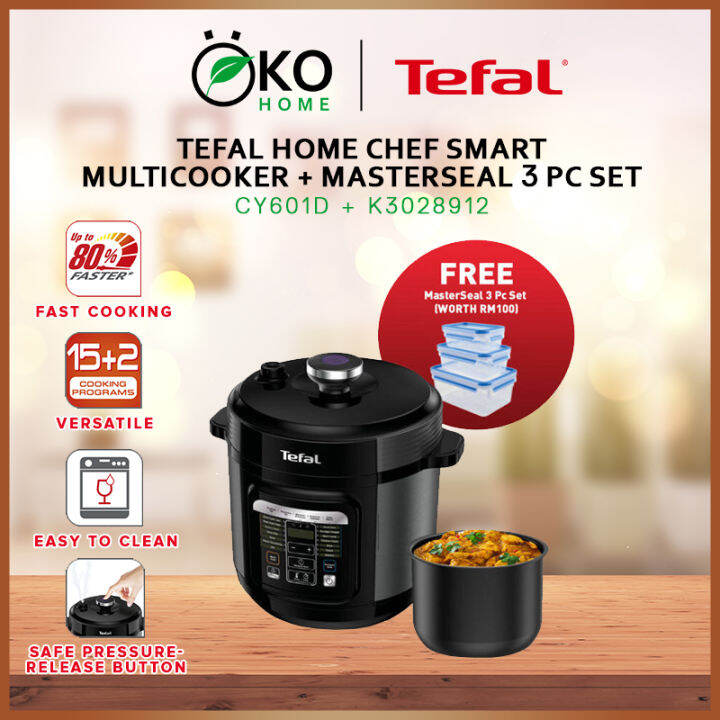 TEFAL HOME CHEF SMART MULTICOOKER+MASTERSEAL 3PC SET(CY601D65+K3028912) Lazada