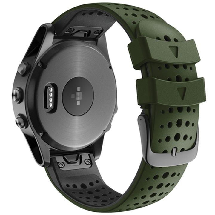 สำหรับ-garmin-fenix-6ช่องซิลิโคนทรงกลมสองสีสายนาฬิกาข้อมือปลดเร็ว-สีเขียวทหารสีดำ
