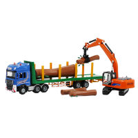 1:50 Metal Tmber Transport Wagon With 1:60 Metal Grab Wood Machine Die Cast Model Toy Engineering Vehicle Model Truck