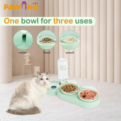 PAWING Automatic Food Cat Bowl 3 in 1 Cat Feeder Drinker For Cats Water Storage Dispenser Double Bowl Raised Stand Container