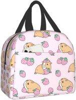 hot【cw】 Pink Guinea Pig and Strawberry Insulated Boxes Reusable Tote School Office