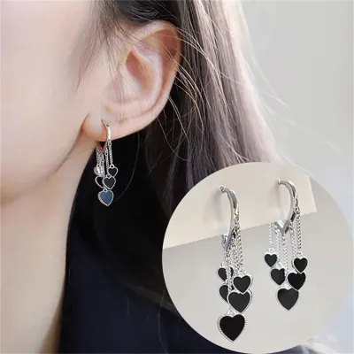 Retro Dangle Earrings Temperament Earrings Gold And Silver Love Heart Earrings Red Peach Heart Tassel Earrings Valentines Day Gift