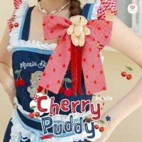 Cherry Puddy Ribbon กิ๊ปโบว์ลายสก้อตสีเเดงเเต่งน้องหมี กิ๊ปหมี กิ๊ปโบว์