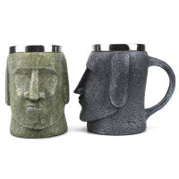 Tiki Brown Easter Islander Mug with Can Opener Polynesian Stone Statue Tankard Coffee Beer Mugs Easter Island Lover Gift 600ml