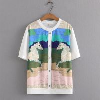 【มีไซส์ใหญ่】Plus Size Womens XL-4XL Short Sleeve White Shirts Oversized Vintage Printed Female Tops Large Size False Button Top