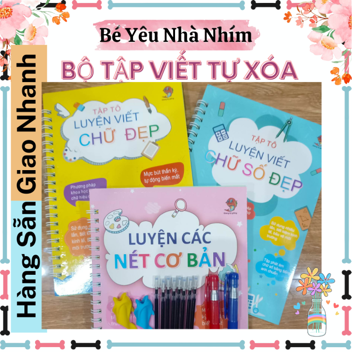 Bộ 3 Cuốn Tập Tô Luyện Viết Cho Bé TỰ XÓA kèm 2 bút 8 ngòi 2 đệm ...