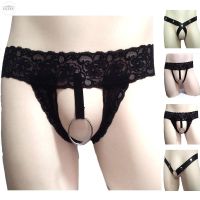 Fashion G string Crotchless PU leather Open back Mens Bulge pouch Underwear