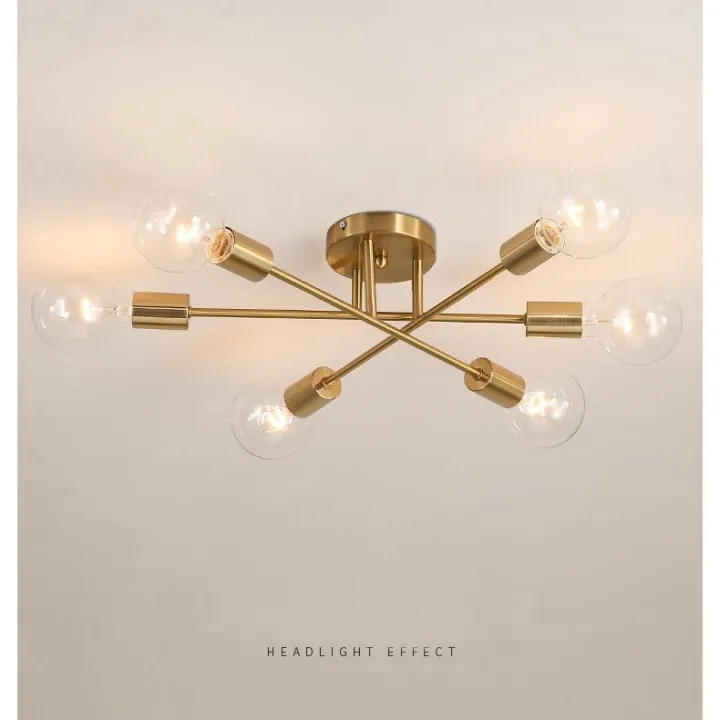 Mid Century Modern 6 Light Sputnik Chandelier Fixture Nordic Personality Ceiling Semi Flush Mount Lamp Brushed Antique Gold Geometric Pendant Lighting Indoor Lazada Singapore Mid Century Modern 6 Light Sputnik, Sputnik Chandelier Semi Flush Mount