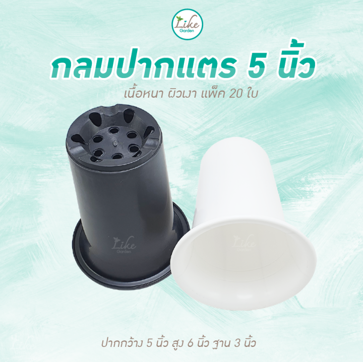 กระถางกลมทรงปากแตร-ขนาด-5-นิ้ว-แพ็ค-20-ใบ-กระถางพลาสติกปากบาน