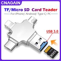 CNAGAIN TF USB เครื่องอ่านบัตร OTG 3.0/ Type C ที่ชาร์จพร้อมหัวแปลง Usb Usb อแดปเตอร์ SD การ์ดอะแดปเตอร์เมมโมรี่การ์ด TF สำหรับ PC iPhone Samsung Xiaomi Huawei อินเตอร์เฟซ