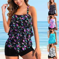 2023 New Bikini Summer Women High Waist Tankini Swimwear Swimsuit Abstract Printing Bathing Suit Female Two Piece Set Monokini