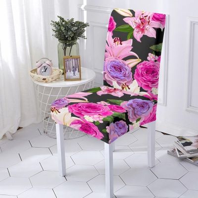 Rose Flower Print Dining Room Chairs Cover Strech 3D Print Elastic Spandex Chair Slipcover for Home Decoration Party Wedding