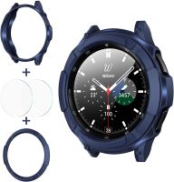 NINKI Samsung Galaxy Watch 4 Classic 46Mm 3 In 1 Case,1 Rugged TPU Armor Bumper Case Cover + 2 Tempered Glass Screen Protector Films + 1 Bezel Ring สำหรับ Galaxy Watch 4 Classic 46Mm 42Mm