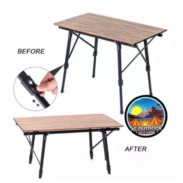 ส่งใน24ชม-โต๊ะพับอลูมิเนียมลายไม้-folding-table-โต๊ะสนามพับแล้วขนาดเล็กขนย้ายสะดวก-โต๊ะสนามขาปรับระดับได้