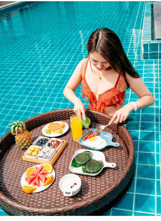 Online celebrity rattan floating tray water breakfast basket B&B hotel
