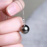 With Certificate Female 925 Sterling Silver Perfect Simulation Round Black Pearl Pendant Necklace Women Bridal Statement Jewelry