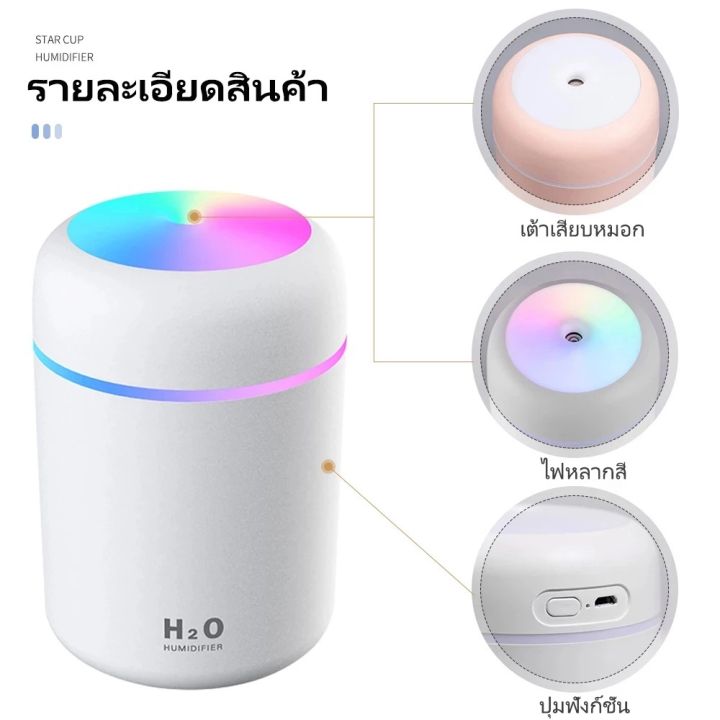 สินค้าใหม่ปี-2023-เครื่องทำให้ชื้น-300ml-เครื่องเพิ่มความชื้น-เครื่องพ่นอโรม่า-เพิ่มความชื้น-โคมไฟอโรมา-ไฟหลากสี