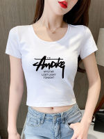 Spot New White WomenS Summer Short -Sleeved T -Shirt Female Pure Cotton Half High -Waist -Waisted