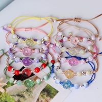 【เครื่องประดับ Suellen 】สร้อยข้อมือดอกไม้แห้งดวงดาวท้องฟ้าล้วนแบบลูกบอลแก้วมีเชือกดึงต้นไม้ดอกไม้นักเรียนของขวัญสายรัดข้อมือแบบร้อยขายส่ง