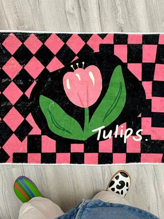 เสื่อรูปสี่เหลี่ยมขนมเปียกปูนลายตาราง-tulip-ลายตารางข้างเตียงสีพรมทางเข้าน่ารัก