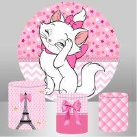 Marie Cat Pink Stars Girls Party Round Backdrop Children Birthday Table Decoration Photography Background Photo Studio Banners