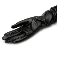 Women Lady Black Leather Long Gloves Winter Warm Fashion Evening Party Costume Full Finger