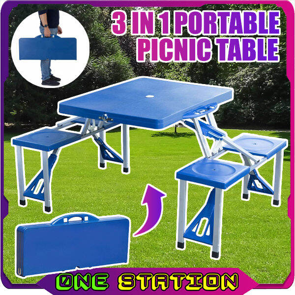 Foldable Picnic Table Meja Lipat With 4 Chairs Folding Adjustable