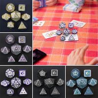 CON 7Pcs/set 7-Die ลูกเต๋าโลหะ DND เกมตาราง D4 D6 D8 D10 D12 D20 ลูกเต๋าหลายด้าน ทนทานต่อการใช้งาน เกมปาร์ตี้ปาร์ตี้ ลูกเต๋าเกม TRPG DND