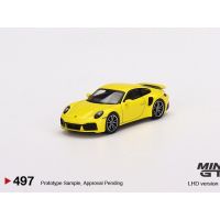 Minigt 1:64 911 Turbo S Racing สีเหลืองรุ่น497รถโลหะผสม