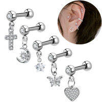 1Pcs Cubic Zircon Cross Tragus เจาะต่างหูคริสตัล Drop Dangle กระดูกอ่อน Helix Stud ต่างหูเครื่องประดับ Gift