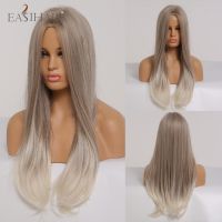 Easihair วิกผมตรงอ่อนนุ่มยาวสีบลอนด์ Ombre เบาทนความร้อนได้วิกผมคอสเพลย์วิกผมสังเคราะห์สำหรับผู้หญิงสีดำ/ สีขาว